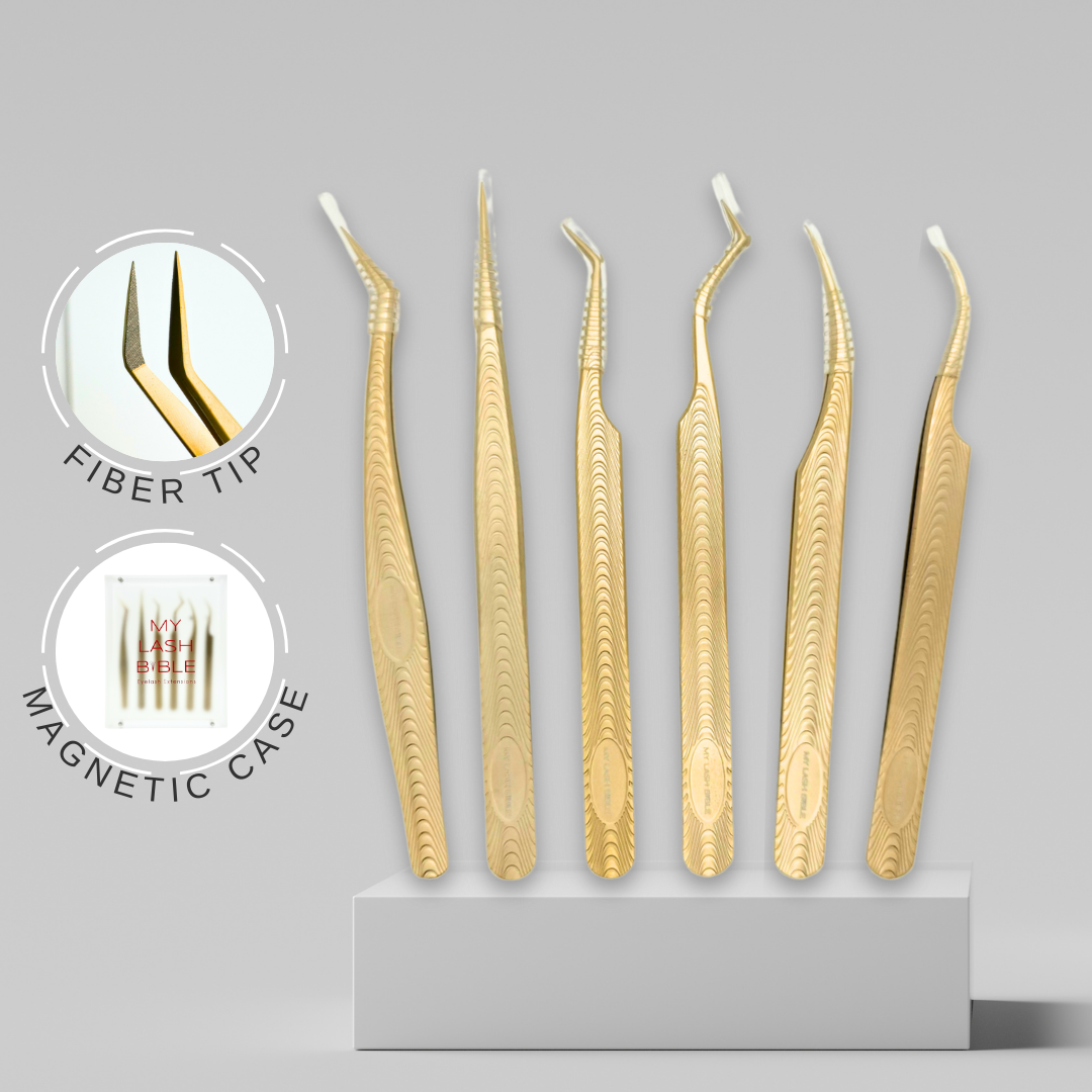 Fibre Tip Eyelash Extension Tweezer Bundle GOLD Set